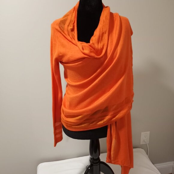 TED BAKER BRIGHT ORANGE LONSLEEVE WRAP CARDIGAN WITH SHEER PANELS WOMEN SIZE S - Picture 11 of 12